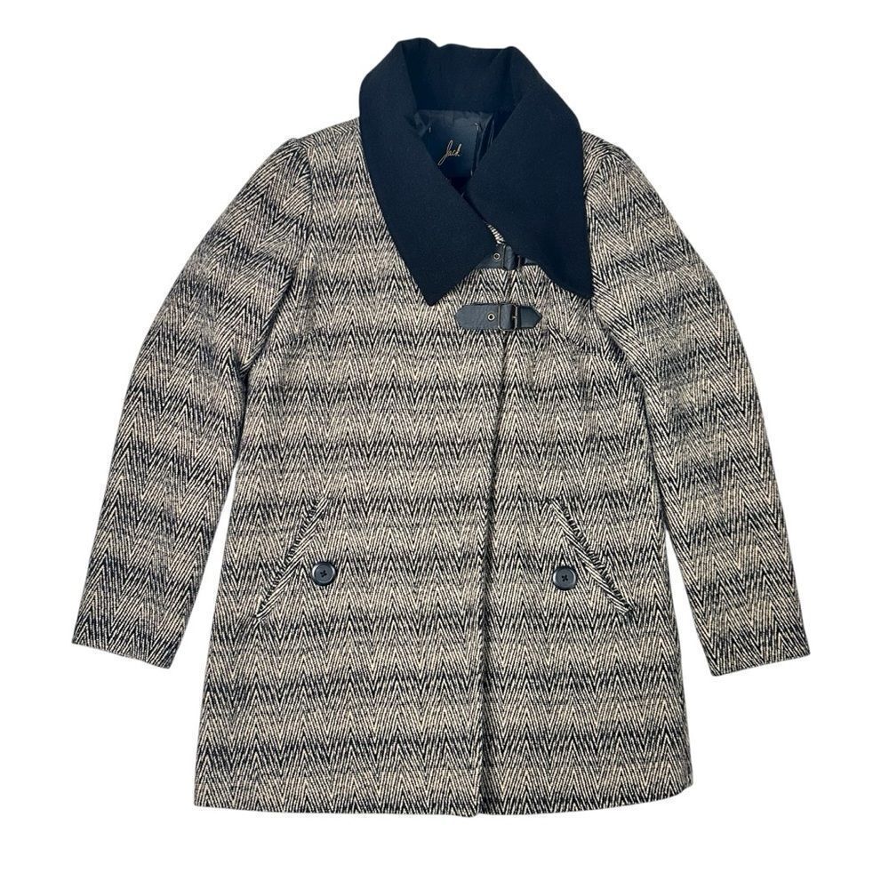 Jack Womens Coat Herringbone Pattern Toggle Closure Black Collar Size Small